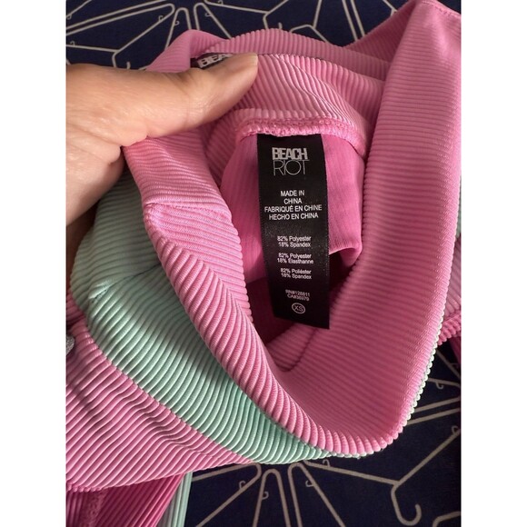 BEACH RIOT Leggings XS Ribbed Colorblock Pink Mint High Rise Stretch Yoga Gym - Picture 8 of 9